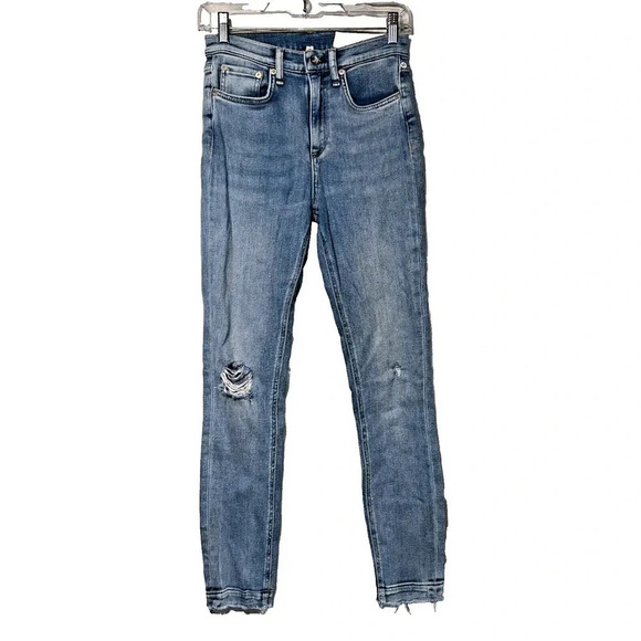 Rag & Bone High Rise Ankle Skinny Frayed Hem Womens Sz 25 Distressed‎ Normcore - Picture 1 of 13